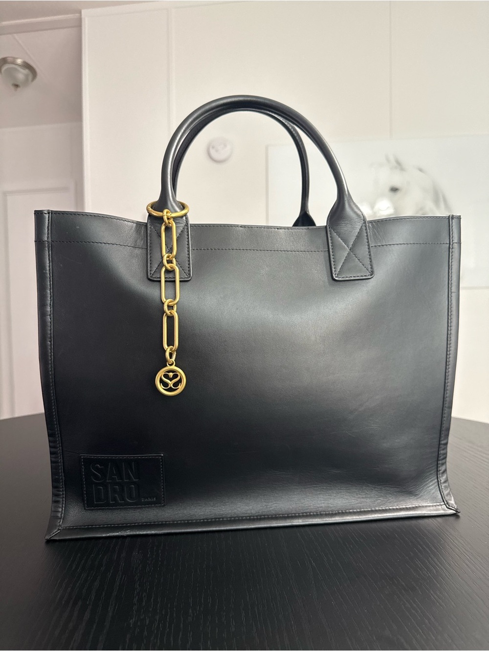 EUC Sandro Black leather book tote large - Picture 3 of 9
